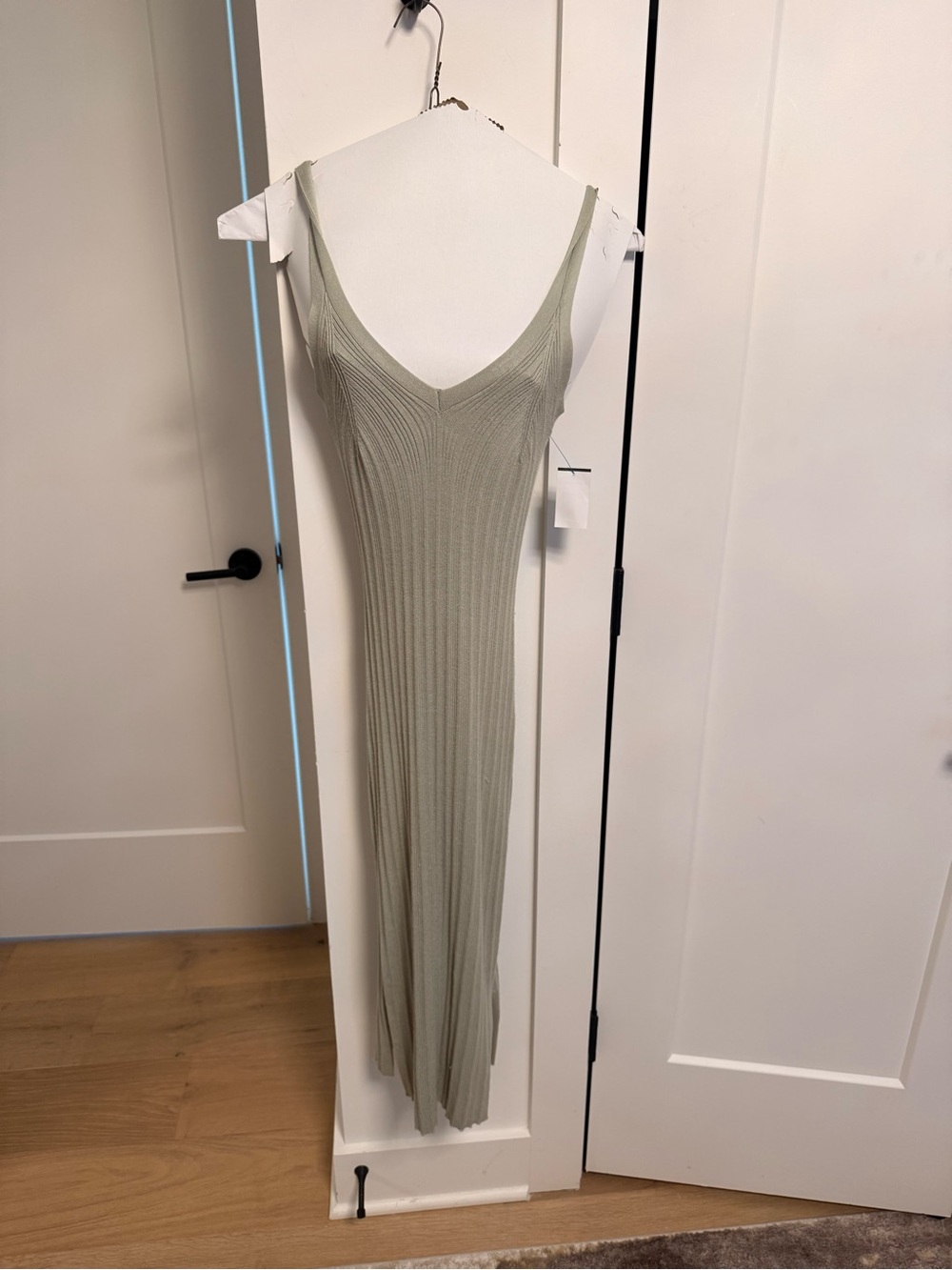 Pink Rose Ribbed Maxi Slip Dress in Sage